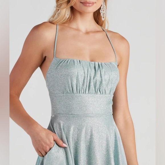 WINDSOR Violet Woven Glitter Party Dress In Minty Blue - Picture 2 of 7